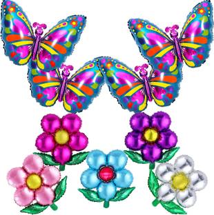 Shmaya Solid 9 Pcs Foil Flower Butterfly Balloons Colorful Butterfly Balloon