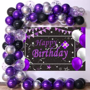 R G ACCESSORIES Solid Black Purple Silver Balloons Garland Kit Of 103 Pcs For Party Decorations Balloon