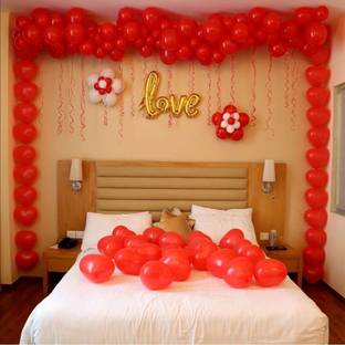 1iAM Solid Romantic Red theme Room Decoration with 50pcs Red- White Balloon