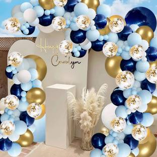 R G ACCESSORIES Solid Blue Golden White Balloons Garland Kit Of 53 Pcs For Party Decorations Balloon