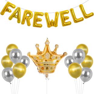 Rozi Decoration Solid Farewell Prince Theme Crown Foil Balloon and Latex Chrome Balloons Balloon