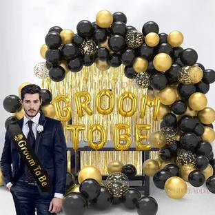 Giftzadda Printed "Groom to be" Golden Black Theme Foil Balloon Sash Decoration Kit Letter Balloon