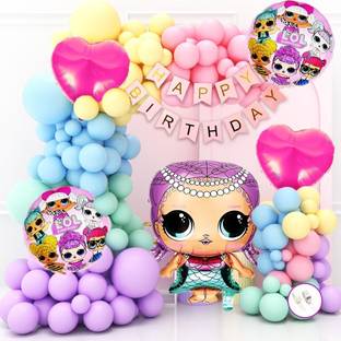 PopTheParty Solid Lol Doll Theme Birthday Decorations Combo Happy Birthday Decoration Kit Balloon Bouquet