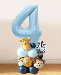 Bash N Splash Printed Jungle Theme Birthday Blue Balloon Standee Marquee DIY 4th Forth Four Number Balloon Bouquet