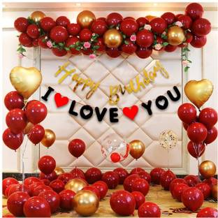 PARTY MIDLINKERZ Solid Love Happy Birthday Decoration kit - Decor Combo Pack Balloon