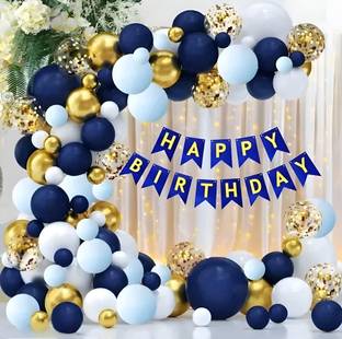Balloon and you Solid Blue Birthday Decoration Kit With White Net Cloth and Led Light Balloon