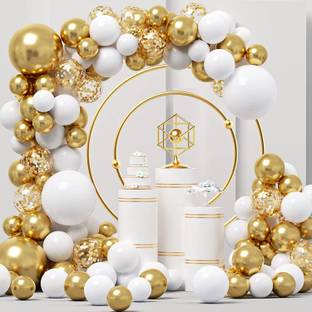 R G ACCESSORIES Solid White Golden Balloons Garland Decoration Kit With Arch Pack Of 60 Balloon