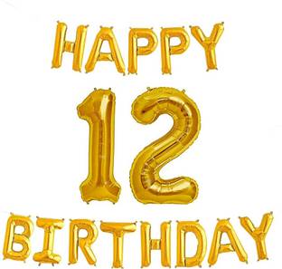Kapoor stores Solid 12th Happy Birthday 16"Inch Alphabets & 12 Numbers Gold Colour Foil Balloon Balloon