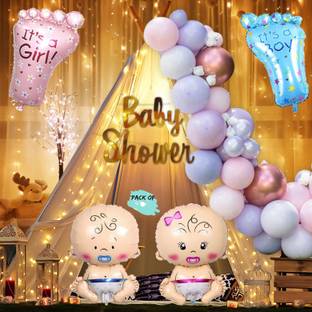MNSA Solid Baby Shower Decoration Items Decoration White Net Curtain With Fairy Lights Balloon
