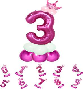 Party Bird Solid Birthday/Anniversary Decoration Pastel Balloons,Crown,3 Number Foil Balloons Set Balloon