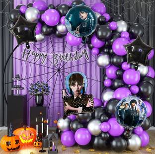 Bash N Splash Printed Wednesday Theme Birthday Balloon Set Addams Family Birthday Decorations Set Balloon