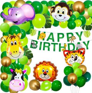 BUC Solid Jungle Theme Party Decoration - 79Pcs For - Jungle Theme Birthday Party Balloon