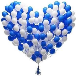 Juneja Enterprises Solid Metallic HD White and Blue Pack of 50 Balloon Balloon