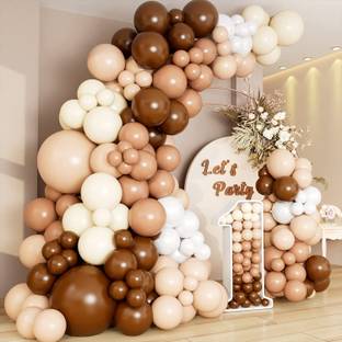 R G ACCESSORIES Solid Brown Beige White Balloons Garland Decoration Kit With Arch Pack Of 60 Balloon