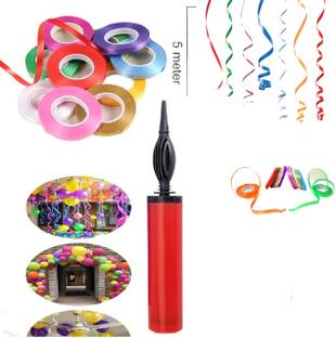 RJV Global Balloon Party Decorating 1 Balloon Pump & 11 Pcs Curling Ribbon Multicolored