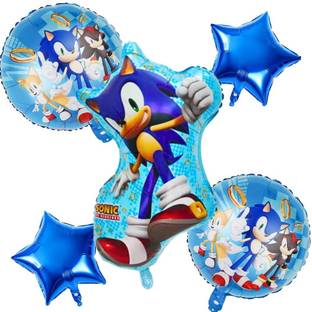 FLICK IN Printed 5 Pcs Sonic Theme Birthday Decoration The Hedgehog Birthday Theme Sonic Foil Balloon