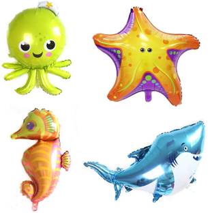 FUNCART Printed Under the Sea Animal Octopus Shark star Fish & Seahorse Ocean Sea(4pcs/pack) Balloon