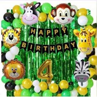 बालाजी सॉलिड JungleTheme Fourth Happy Birthday Decoration Set-Ballon,Curtain,letterfoil गुब्बारा