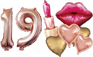 Bash N Splash Printed 19th Birthday Make up Growing up Theme Lipstick Kiss & Heart Sweet Eighteen Balloon Bouquet