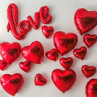 ZAMBOOREE Printed Red Heart Balloons For Decoration Includes Love Balloons With Heart Foil Balloon Balloon