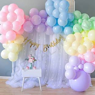 specialyou.in Printed Pastel Rainbow net fabric backdrop Happy Birthday decoration Diy Combo set Balloon