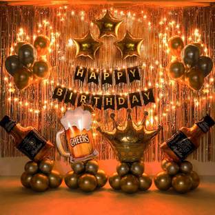 PARTY MIDLINKERZ Solid Birthday Decorations Kit Set Items Combo with Led Light for Wife, Girl, Husband Balloon