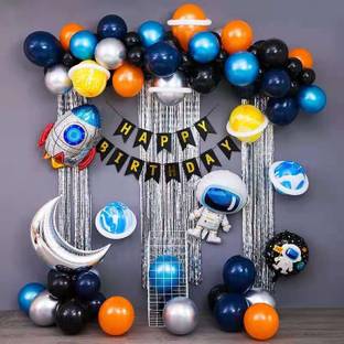 Bash N Splash Solid Space Theme Happy birthday Balloon Astronaut Rocket Marble Birthday Party ballon Balloon