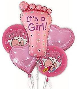 SOI Printed Baby Shower Mylar Foil Balloons "Its a Girl" Foot and Heart Shape Balloon Baby Balloon