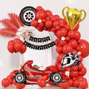 PopTheParty Printed Red Car theme birthday decoration for birthday party Balloon