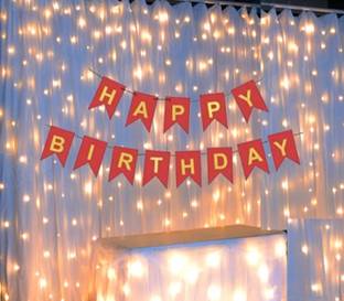 FLIPZONE Printed Red Happy Birthday Banner With Fairy Light Combo (Set of 2) For HBD Decoration Balloon