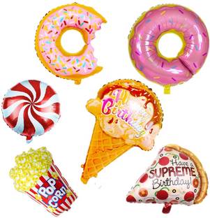 FLICK IN Printed Food Theme Birthday Decorations Donut Balloons for Birthday Party Donut Birthday Balloon