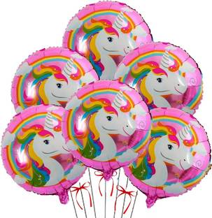 PopTheParty Printed Round Rainbow Unicorn Theme Foil Dark Pink Balloon for Birthday Decoration kit Balloon