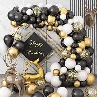 R G ACCESSORIES Solid Black Golden Silver Balloons Garland Kit Of 50 Pcs For Party Decorations Balloon