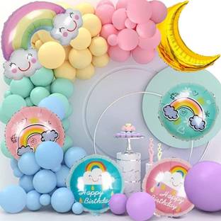 PopTheParty Printed Solid Birthday Decoration Kit -Rainbow Theme Pastel Multi Balloon Decoration Balloon