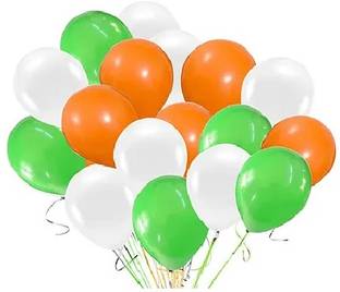 Bash N Splash Solid Tricolor Tri Color Indian Flag Green White Orange Balloon Pack of 30 Balloon