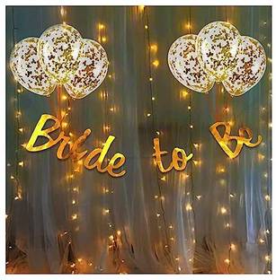 PARTY MIDLINKERZ Solid Bride To Be Banner, Confetti Balloon and Led Fairy Light/Bridal/Bachelorette Balloon