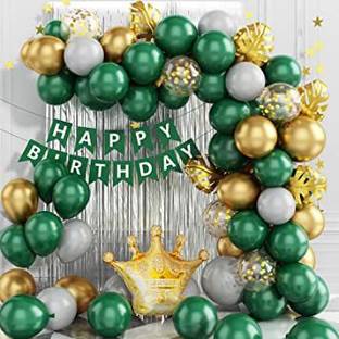 R G ACCESSORIES Solid Golden Silver Green Balloons Combo Kit Of 44 Pcs For Party Decorations Balloon