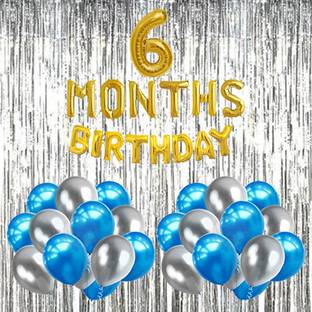 Events Framer Solid 6 Months birthday boy and girl foil Balloon combo pack with blue silver balloon Balloon