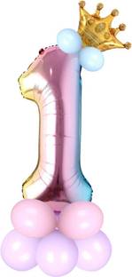 Party Bird Solid Birthday/Anniversary Decoration Pastel Balloons,Crown,1 Number Foil Balloons Set Balloon
