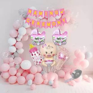 MNSA Solid Naming Ceremony Decoration Set for baby Girl Balloon