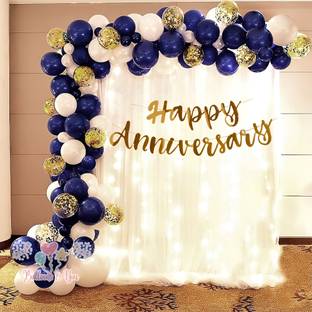 Balloon&You Solid Happy Anniversary Decoration With White Net Curtain & Led Light For Husband Wife Balloon