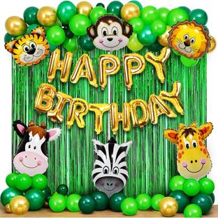 Mooke Solid Jungle Theme Happy Birthday Kit (Bunting,Balloons,curtains,characters,Archtape) Balloon
