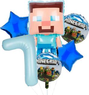 BashNSplash Printed 7th Birthday Minecraft Theme Party foil Balloon Set gamer Bday Helium Quality Balloon Bouquet