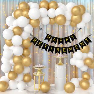 Kapoor stores Solid Retirement Party Decorations with Banner for Women & Men, Gold and White Balloon