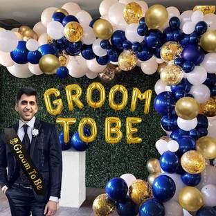 Giftzadda Printed "Groom to be" Golden Blue White Theme Foil Balloon Sash Decoration Kit Letter Balloon