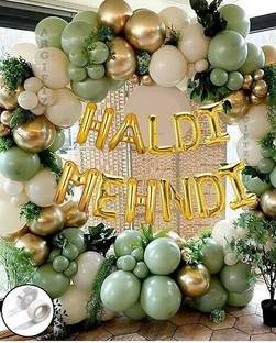 SKYWINS Solid Haldi Decoration Items Marriage-Set of 69Pcs Curtains,Haldi Balloon Banner,Glue Balloon