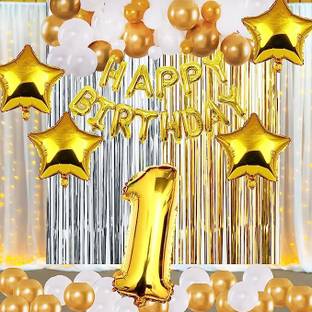 groovy dudz Solid 1st Birthday Decoration Items Kit Balloon