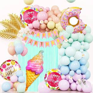 PopTheParty Solid Ice Cream Theme Birthday Decorations Combo Happy Birthday Decoration Kit Balloon