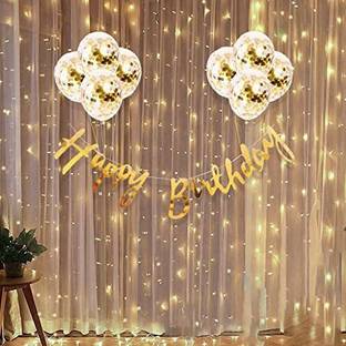 krido Solid Happy Birthday Combo 8 Confetti Balloons + LED Light for Boys Girls Wife Adult Balloon