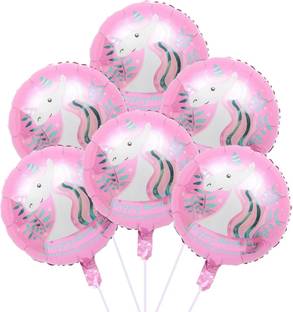 PopTheParty Printed Round Rainbow Unicorn Theme Foil Dark Pink Balloon for Birthday Decoration kit Balloon